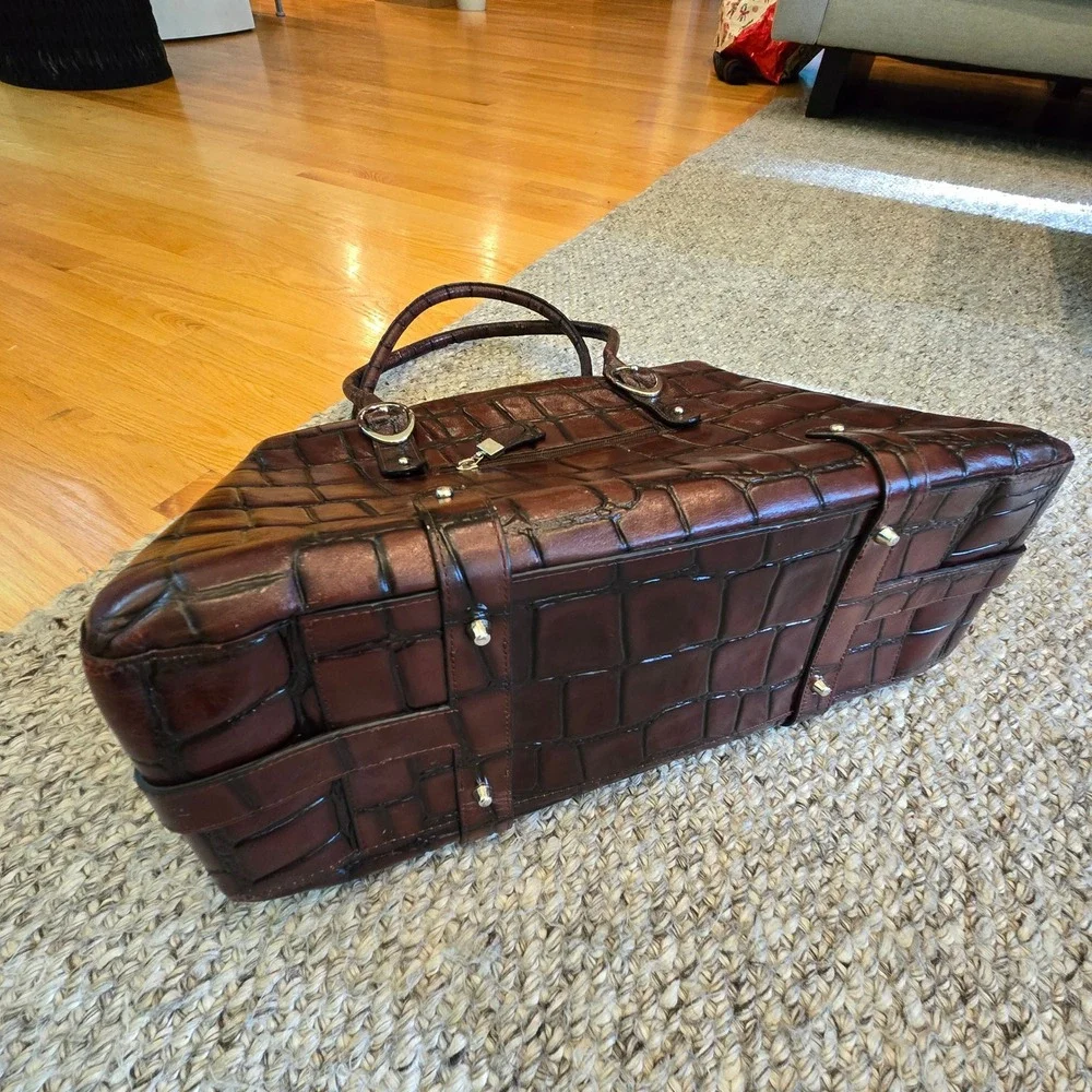 Franklin Covey Croc Embossed Leather Tote Bag Large Office Organizer Briefcase